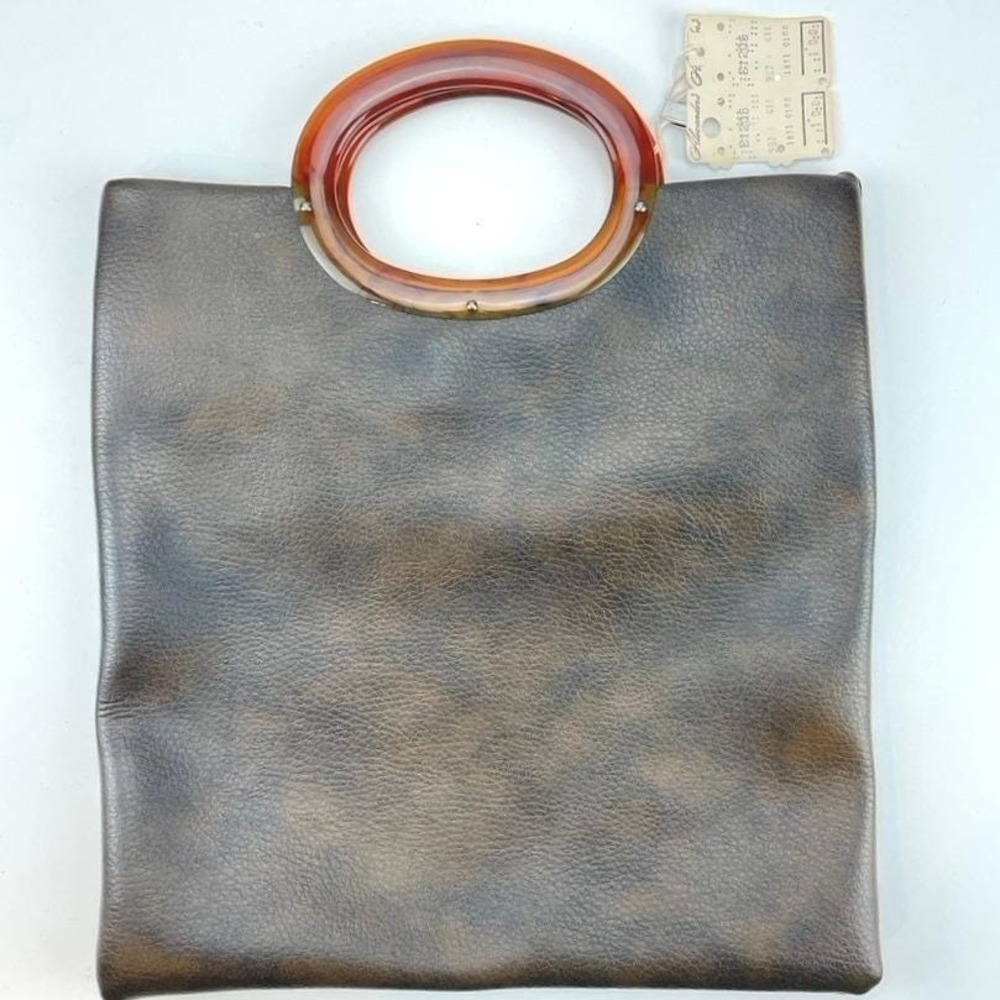 NEW Vintage 70s Vegan Leather Bakelite Handle Purse 11x12 Rockabilly Deadstock‎